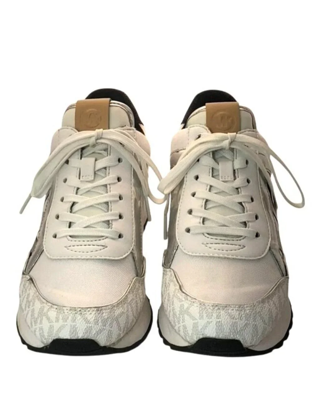 Michael Kors Maddy Two-Tone Gray & Silver Signature Logo & Mesh Trainers Size 6